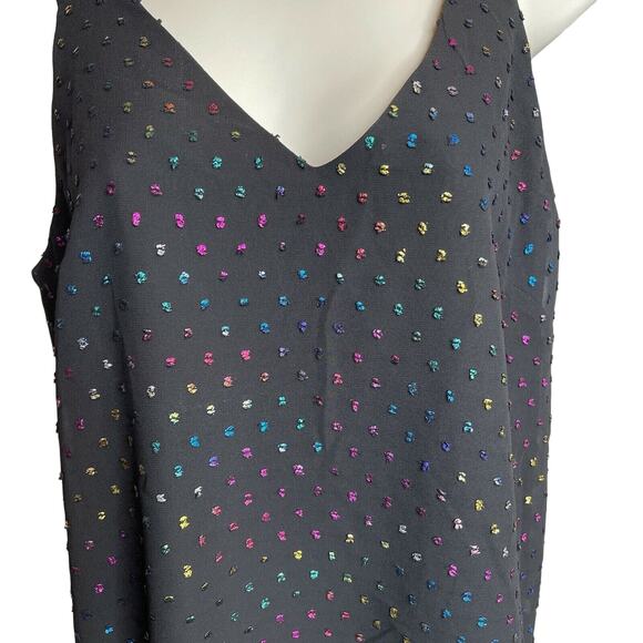 Rachel Roy Romina Women's Tank Shirt Blouse S Black W/ Rainbow Colorful Accents - Picture 4 of 9